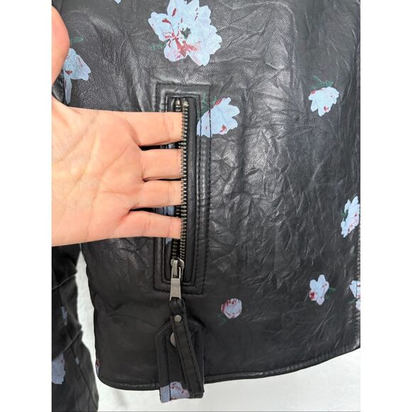 Joie Thisbe Moto Floral Lamb Leather Jacket Caviar Black Size XXS - Picture 7 of 12